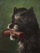 Carl Friedrich Deiker Hundeportrat mit Wurst im Maul oil painting
